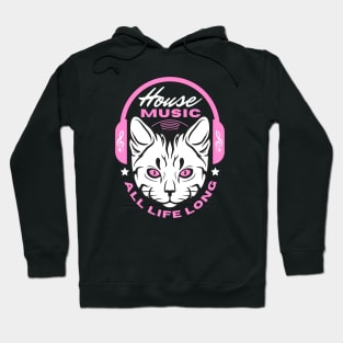 HOUSE MUSIC  -  Headphone Cat (Pink) Hoodie